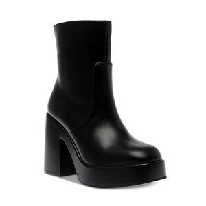Wild Pair Womens 9 M Black Smooth Stella Platform Block Heel Boots NIB QF6